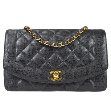 CHANEL Medium Diana Chain Shoulder Bag Black Caviar 68236