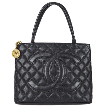 CHANEL Medallio Tote Handbag Black Caviar 77865