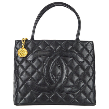 CHANEL Medallio Tote Handbag Black Caviar 77927