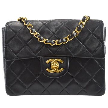 CHANEL Classic Flap Mini Square Chain Shoulder Bag Black Lambskin 78293