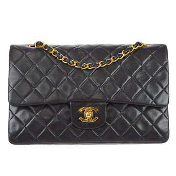 CHANEL Classic Double Flap Medium Shoulder Bag Black Lambskin 78301