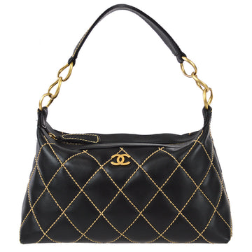 CHANEL Wild Stitch Handbag Black Calfskin 78702