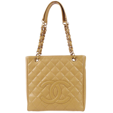 CHANEL Petite Shopping Tote PST Chain Tote Handbag Beige Caviar 78714