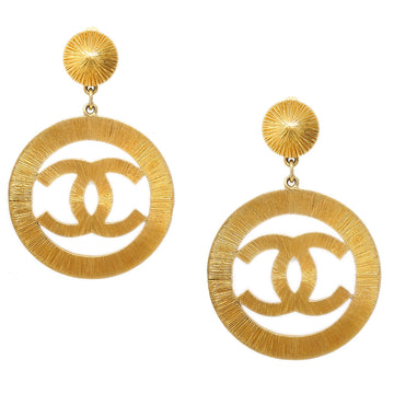 CHANEL Dangle Hoop Earrings Clip-On Gold 93A 78765