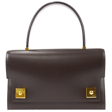 HERMES Piano Handbag Box Calf Dark Brown 78776