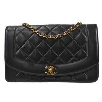 CHANEL Medium Diana Chain Shoulder Bag Black Lambskin 88351