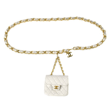 CHANEL Classic Flap Micro Bum Belt Bag Chain White Lambskin 34103