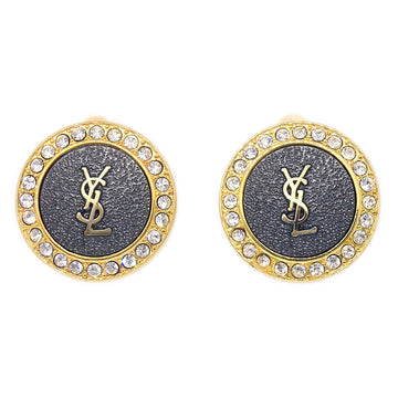 YVES SAINT LAURENT Crystal & Gold Logo Earrings Clip-on 78610