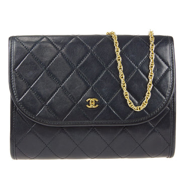 CHANEL Classic Flap Double Chain Shoulder Bag Black Lambskin 78709