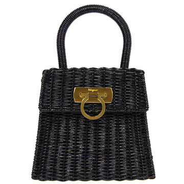 SALVATORE FERRAGAMO Gancini Handbag Black Rattan 78738