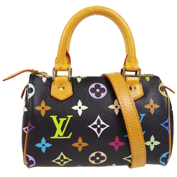 LOUIS VUITTON Mini Speedy 2way Shoulder Handbag Black Multicolor M92644 78466