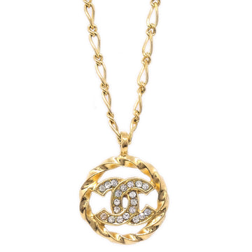 CHANEL Medallion Rhinestone Gold Chain Pendant Necklace 3438/1982 78689