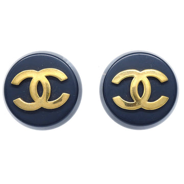 CHANEL Button Earrings Black Clip-On 28 88824