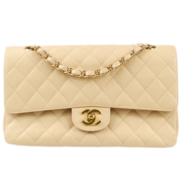 CHANEL Classic Double Flap Medium Shoulder Bag Beige Caviar 97349