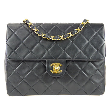 CHANEL Classic Flap Square Chain Shoulder Bag Black Lambskin 67730