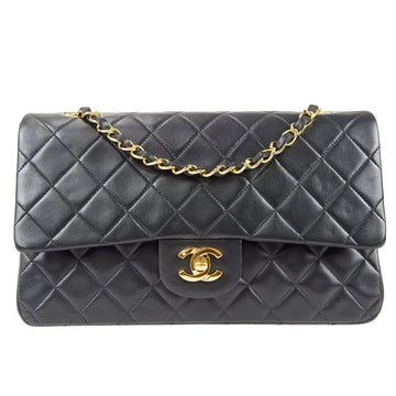 CHANEL Classic Double Flap Medium Shoulder Bag Black Lambskin 67848