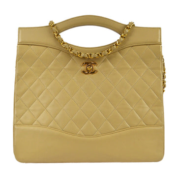 CHANEL 2way Shoulder Handbag Beige Lambskin 68229