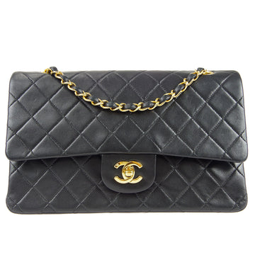 CHANEL Classic Double Flap Medium Shoulder Bag Black Lambskin 88350