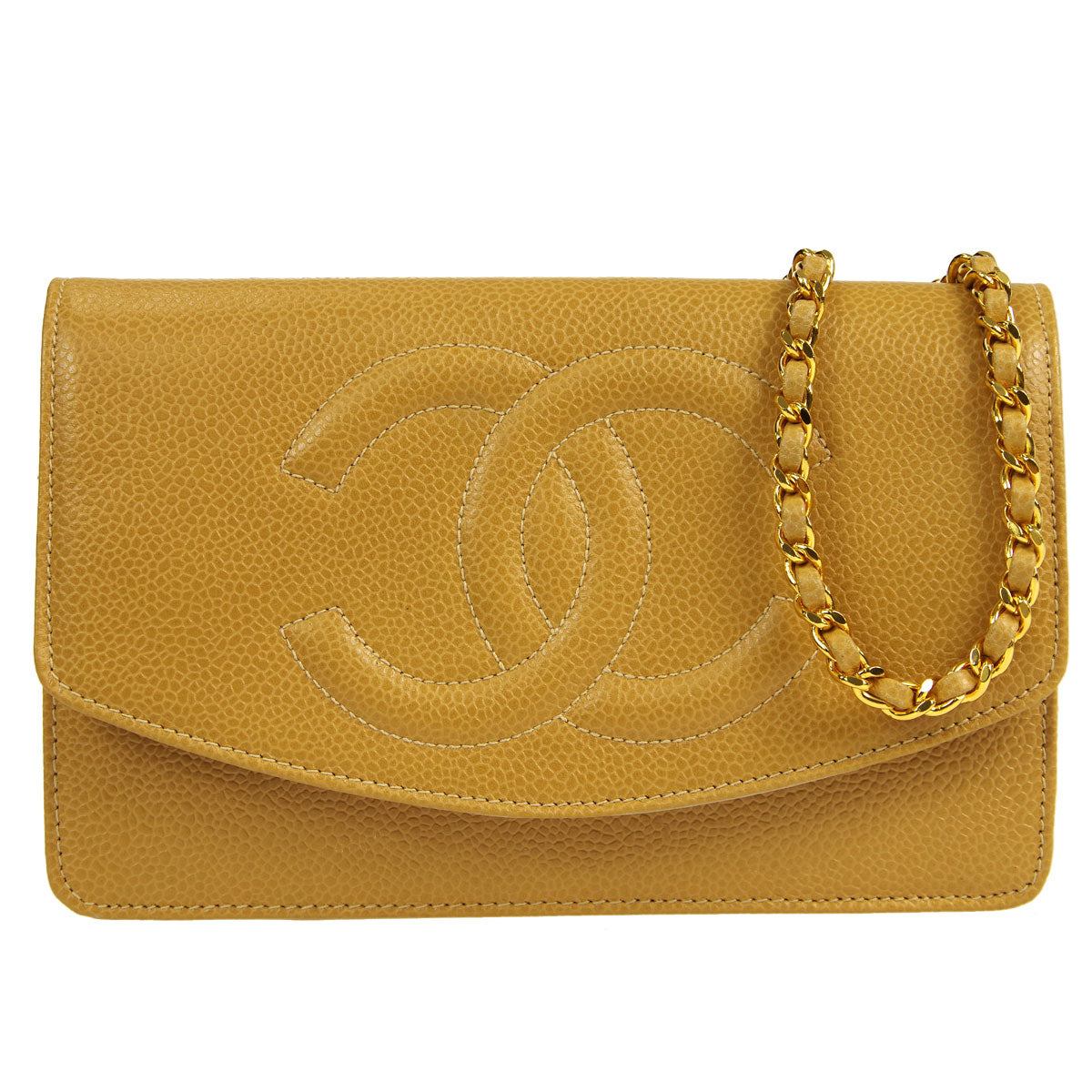 Chanel wallet on chain 2025 beige caviar