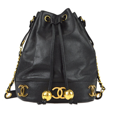 CHANEL Triple CC Drawstring Chain Shoulder Bag Black Caviar 97086