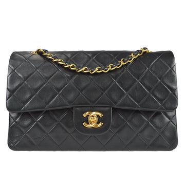 CHANEL Classic Double Flap Medium Shoulder Bag Black Lambskin 97419