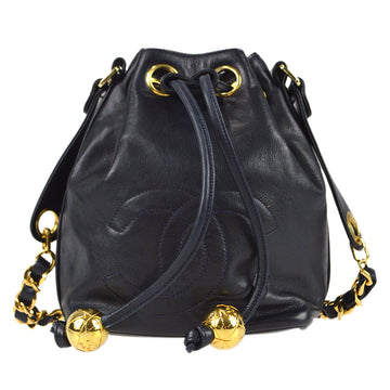 CHANEL Drawstring Shoulder Bag Navy Lambskin 98412