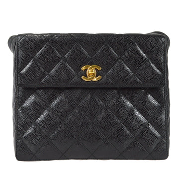 CHANEL Straight Flap Shoulder Bag Black Caviar 98563