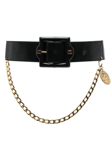 CHANEL Vintage Leather & Chain Medallion Belt