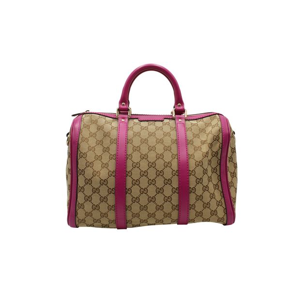 GUCCI Brown Pink Monogrammed Canvas Medium Joy Boston Bag