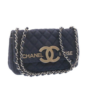 CHANEL Cruise Line Matelasse Double Chain Shoulder Bag Navy CC Auth 22956A