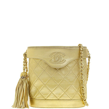 CHANEL Around 1990 Made Cc Mark Stitch Tassel Box Shoulder Bag Gold