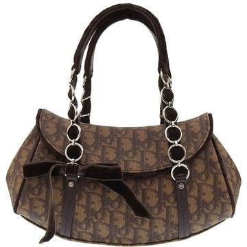 DIOR Trotter Pattern Ribbon Motif Top Handle Bag Brown