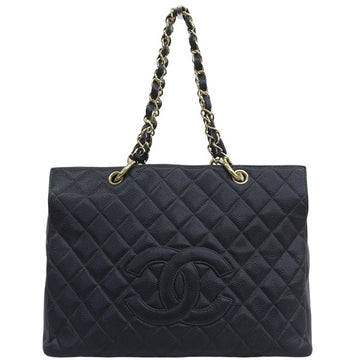 CHANEL Around 2003 Made Caviar Skin Cc Mark Stitch Tote Bag Black