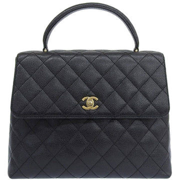 CHANEL Around 2002 Made Caviar Skin Turn-Lock Top Handle Bag Black