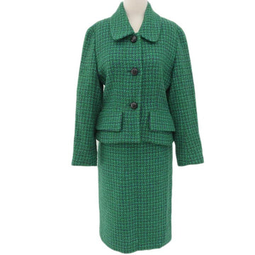 CELINE Tweed Leather Button Co-Ord Sets Green/Multi