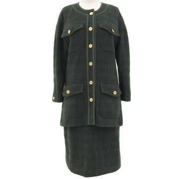 CHANEL Tweed Piping Cambon Button Co-Ord Sets Green