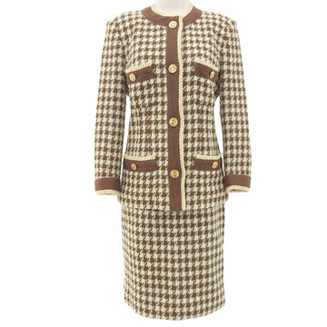 CHANEL Hound'S-Tooth Pattern Clover Button Co-Ord Sets Ivory/Brown