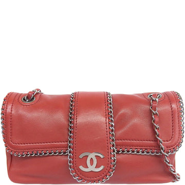 CHANEL Around 2007 Made Cc Mark Plate Chain Shoulder Bag Red