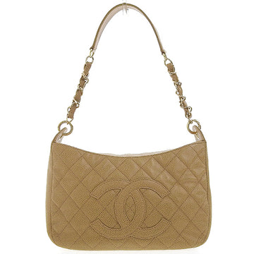 CHANEL Around 2003 Made Caviar Skin Cc Mark Stitch Shoulder Bag Beige