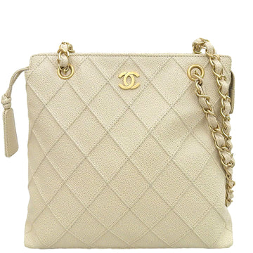 CHANEL Around 2001 Made Caviar Skin Bicolore Stitch Cc Mark Tote Bag Ivory