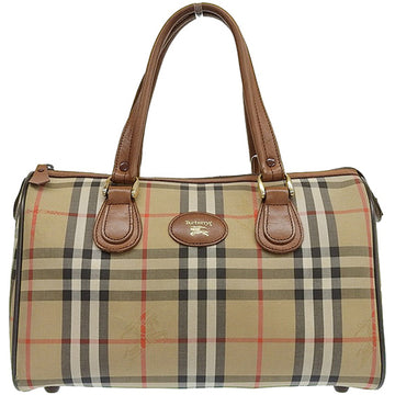 BURBERRY Nova Check Pattern Logo Embossed Boston Bag Beige/Brown