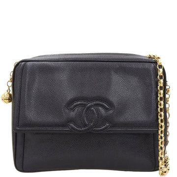 CHANEL Around 1992 Made Caviar Skin Cc Mark Stitch Ball Charm Chain Bag Black