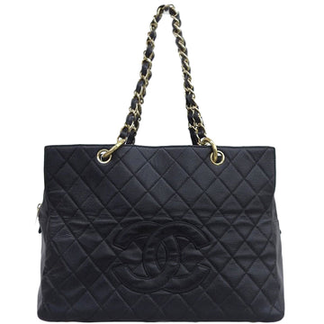 CHANEL Around 2003 Made Caviar Skin Cc Mark Stitch Tote Bag Black