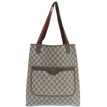 GUCCI Gg Pattern Logo Plate Web Detailed Tote Bag Brown