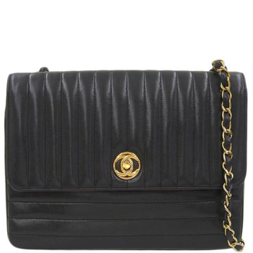 CHANEL Around 1985~1990 Made Mademoiselle Stitch Circle Turn-Lock Chain Bag Black