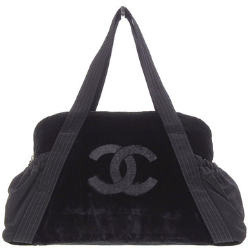 CHANEL Around 2004 Velvet Cc Mark Boston Bag Black