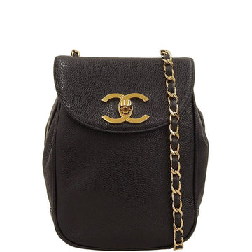 CHANEL Around 1995 Made Caviar Skin Turn-Lock Mini Chain Bag Black