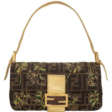 FENDI Flower Motif Ff Zucca Pattern Mamma Baguatte Brown/Gold/Multi