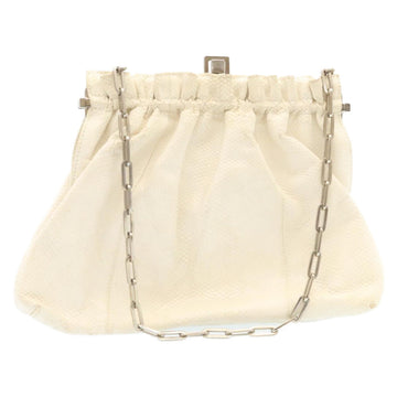 GUCCI Chain Shoulder Bag Embossed Leather White Auth 27100