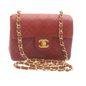 CHANEL Matelasse Chain Flap Shoulder Bag Lamb Skin Turn Lock Red CC Auth 29038